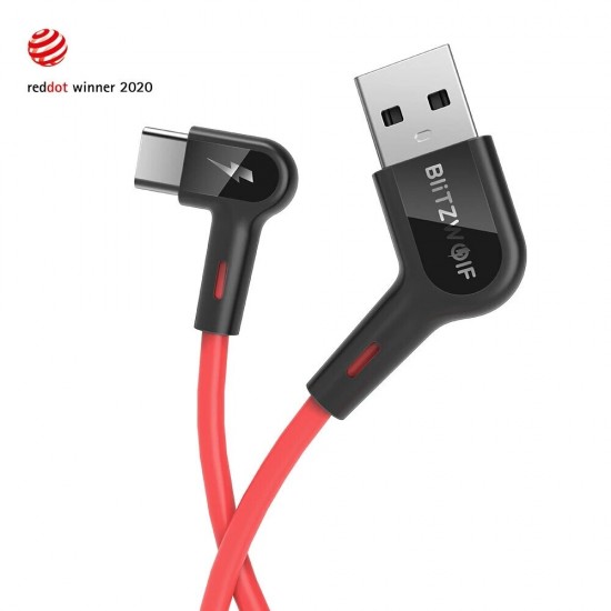 [3 Pack] BW-AC1 3A 90°Right Angle USB A to Type-C Data Cable 3ft Reddot Award 2020 for Gaming Phone Huawei P30 P40 Pro Mi10