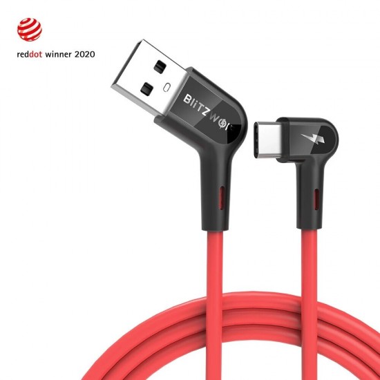 [3 Pack] BW-AC1 3A 90°Right Angle USB A to Type-C Data Cable 3ft Reddot Award 2020 for Gaming Phone Huawei P30 P40 Pro Mi10