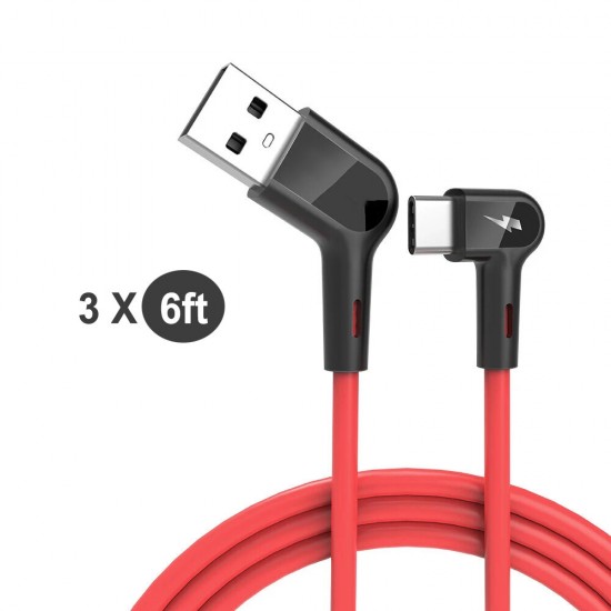 [3 Pack] BW-AC1 3A 90°Right Angle USB A to Type-C Data Cable 6ft Reddot Award 2020 for Gaming Phone Huawei P30 P40 Pro Mi10