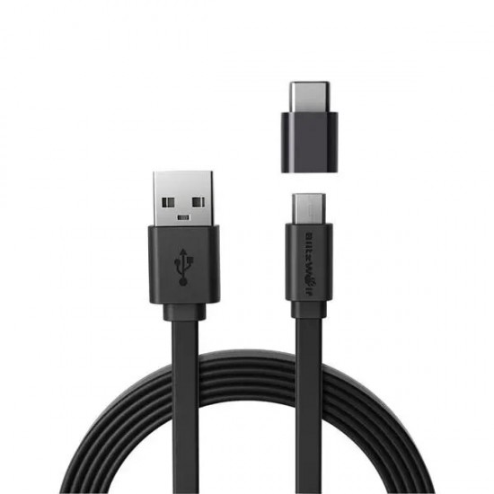 [3 Pack] BW-MT2 1m/3.3ft Micro USB Flat Fast Charging Data Cable With Type C Adapter For Phone Tablet Macbook Huawei P30 P40 Pro S20