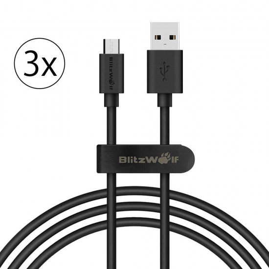 3 x BW-CB7 2.4A 3ft/0.9m Micro USB Charging Data Cable With Magic Tape Strap