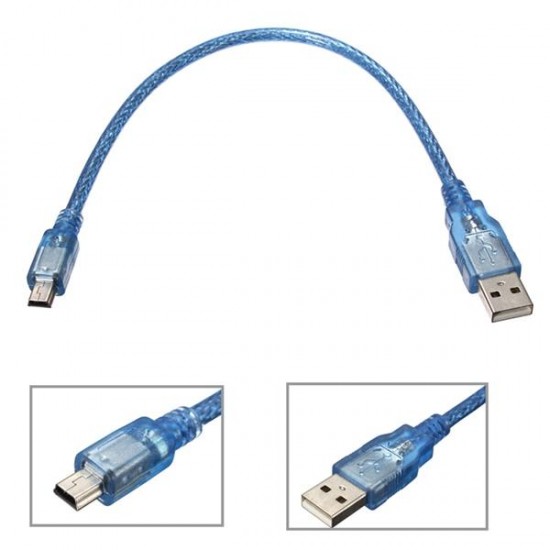 30CM Blue Male USB 2.0A To Mini Male USB B Power Data Cable