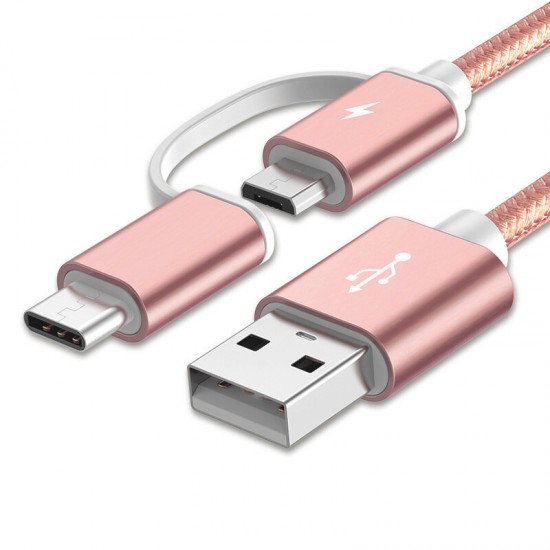 2 in 1 Type C Micro USB Nylon Braided Data Charging Cable USB 2.0 for 6 Oneplus S8 S7