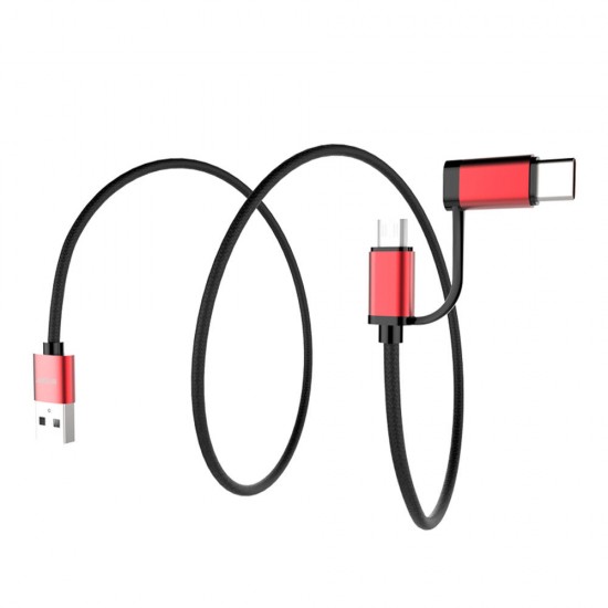 2.1A Micro USB Type-C 2in1 Fast Charging Aluminum Alloy Braided Wire Data Cable For HUAWEI P30 Oneplus 7 XIAOMI MI9 S10 S10+