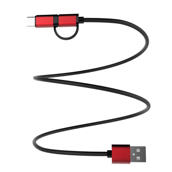 2.1A Micro USB Type-C 2in1 Fast Charging Aluminum Alloy Braided Wire Data Cable For HUAWEI P30 Oneplus 7 XIAOMI MI9 S10 S10+