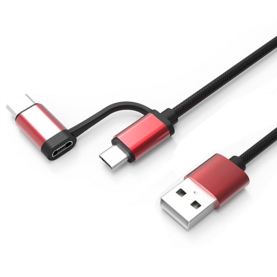 2.1A Micro USB Type-C 2in1 Fast Charging Aluminum Alloy Braided Wire Data Cable For HUAWEI P30 Oneplus 7 XIAOMI MI9 S10 S10+