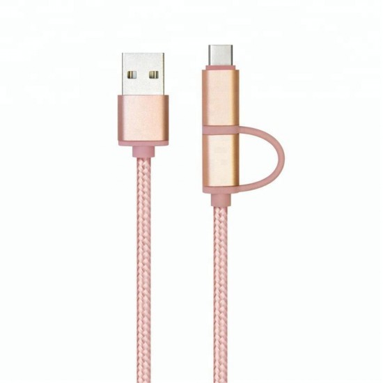3A Micro USB Type C 2 In 1 Fast Charging Data Cable For HUAWEI VIVO Tablet