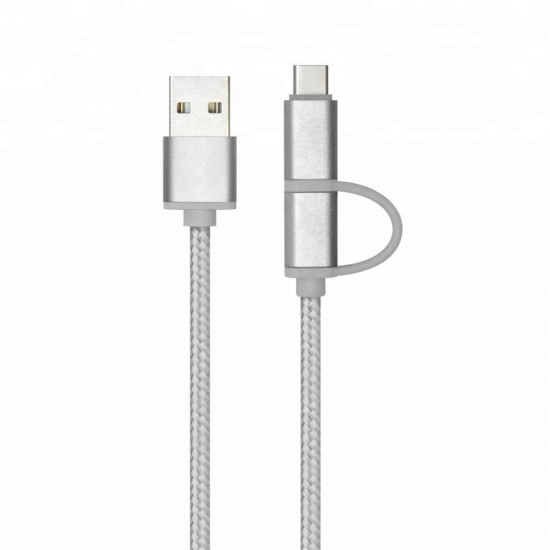 3A Micro USB Type C 2 In 1 Fast Charging Data Cable For HUAWEI VIVO Tablet