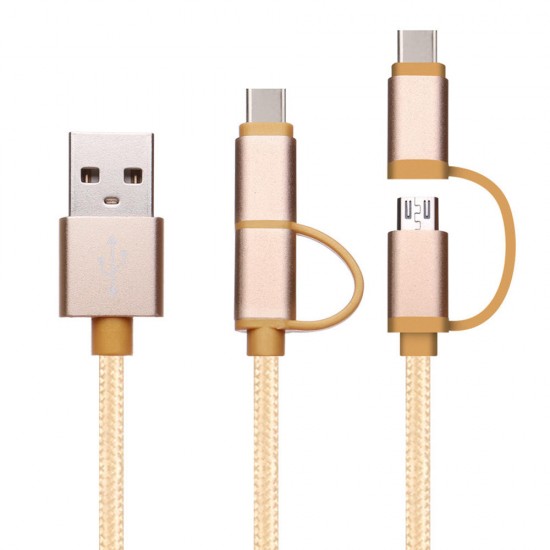 3A Micro USB Type C 2 In 1 Fast Charging Data Cable For HUAWEI VIVO Tablet