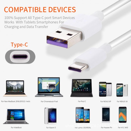 5A Type C USB Quick Charging Data Cable For MI8 Mi9 HUAWEI P30 Pro Mate40 Pro OPPO Oneplus Pocophone F1