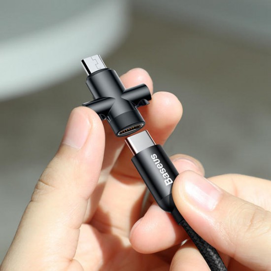 2.4A Type C High-density Braided Fast Charging Data Cable 23cm With Micro USB Adapter Buckle