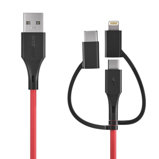 BW-MT4 3 in 1 Type-C Lightning Micro USB Data Cable With MFI Certified 3ft/0.91m for Samsung for iPhone