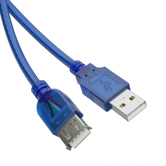 USB Male to Female Extension Cable Data Cable USB2.0 Core Wire Transparent Blue Data Cable for Computer Tablet