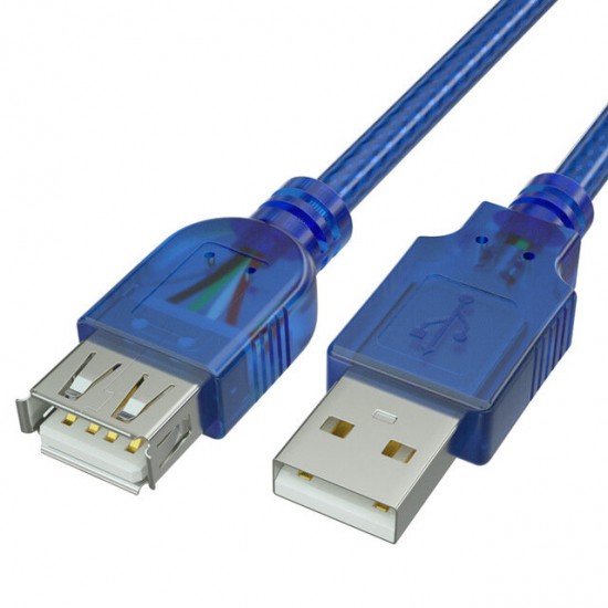 USB Male to Female Extension Cable Data Cable USB2.0 Core Wire Transparent Blue Data Cable for Computer Tablet