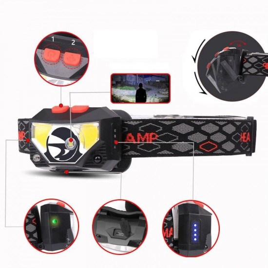 GY05 XPG+2 COB Infrared Sensor LED Headlamp Set With Battery USB Cable, USB Rechargeable Headlight Searchlight for Cycling Worker GY05 XPG+2 COB Infrared Sensor LED Headlamp Set With Battery USB Cable, USB Rechargeable Headlight Searchlight for Cycling Worker