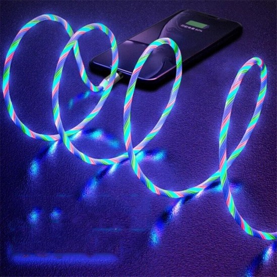 Magnetic Data Cable Micro USB Type C Flow Luminous Lighting Data Wire For Huawei P30 P40 Pro MI10 Note 9S