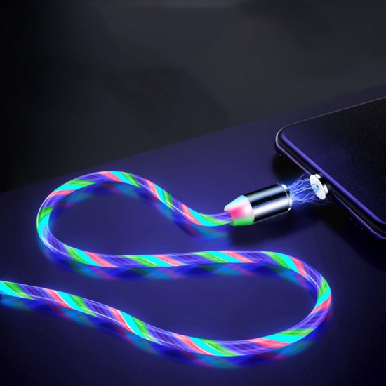 Magnetic Data Cable Micro USB Type C Flow Luminous Lighting Data Wire For Huawei P30 P40 Pro MI10 Note 9S