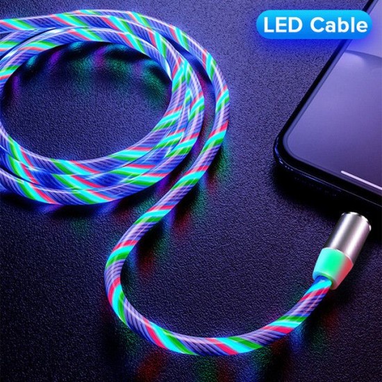 Magnetic Data Cable Micro USB Type C Flow Luminous Lighting Data Wire For Huawei P30 P40 Pro MI10 Note 9S