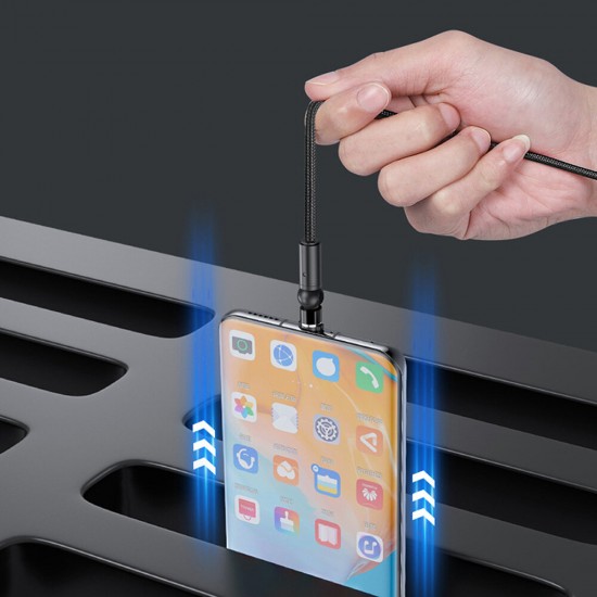 AM68 3 in 1 Data Cable Elbow LED Indicator Fast Charging USB Magnetic Rotation Line For iPhone XS 11Pro MI10 Note 9S