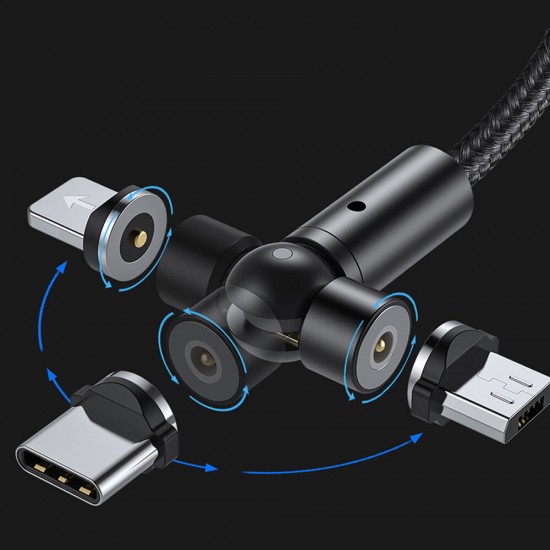 AM68 3 in 1 Data Cable Elbow LED Indicator Fast Charging USB Magnetic Rotation Line For iPhone XS 11Pro MI10 Note 9S