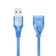 USB Male to Female Data Cable Transparent Blue High Speed USB 2.0 Extension Cable USB Extension Cord with Shielded Magnetic Ring