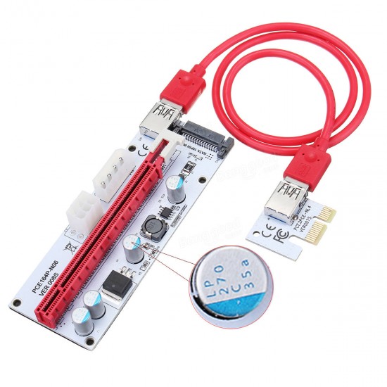 008S USB3.0 PCI-E Express 1x to 16x Extension Cable Extender Riser Card For 8 GPU Graphics Cards