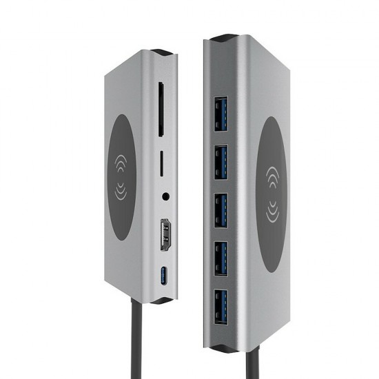 13-in-1 USB-C Hub Wireless Charging Adapter Multi USB Type-C to USB3.0 VGA RJ45 HD 4K PD Audio 3.5mm TF SD Docking Station Memory Card Reader 13-in-1 USB-C Hub Wireless Charging Adapter Multi USB Type-C to USB3.0 VGA RJ45 HD 4K PD Audio 3.5mm TF SD Docking Station Memory Card Reader