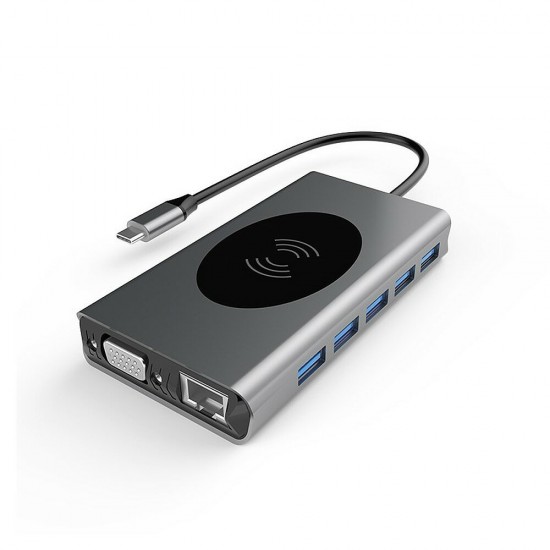 13-in-1 USB-C Hub Wireless Charging Adapter Multi USB Type-C to USB3.0 VGA RJ45 HD 4K PD Audio 3.5mm TF SD Docking Station Memory Card Reader 13-in-1 USB-C Hub Wireless Charging Adapter Multi USB Type-C to USB3.0 VGA RJ45 HD 4K PD Audio 3.5mm TF SD Docking Station Memory Card Reader