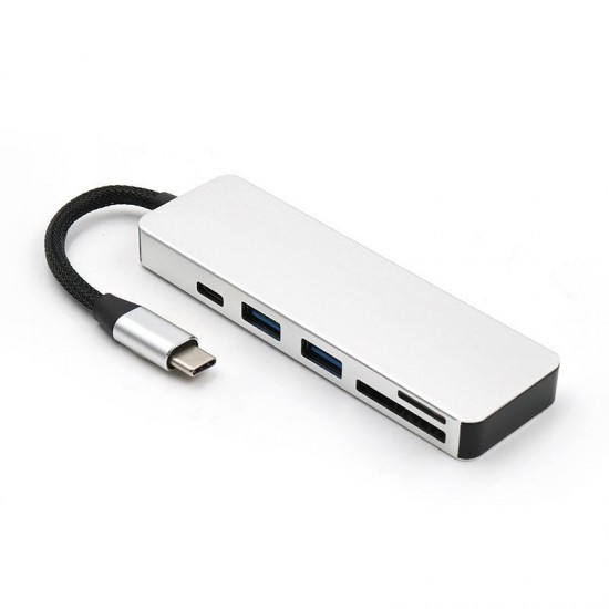 5-in-1 Type-C to 2-Port USB 3.0 Type-C PD Charge Hub SD TF Card Reader Support OTG Function 5-in-1 Type-C to 2-Port USB 3.0 Type-C PD Charge Hub SD TF Card Reader Support OTG Function