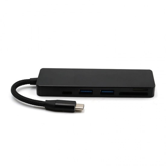 5-in-1 Type-C to 2-Port USB 3.0 Type-C PD Charge Hub SD TF Card Reader Support OTG Function