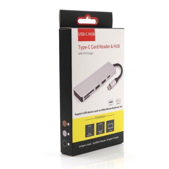 5-in-1 Type-C to 2-Port USB 3.0 Type-C PD Charge Hub SD TF Card Reader Support OTG Function 5-in-1 Type-C to 2-Port USB 3.0 Type-C PD Charge Hub SD TF Card Reader Support OTG Function