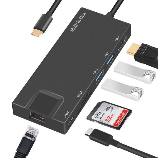 7-in-1 USB-C Hub Type-C to USB3.0 Adapter 4K HD VGA Gigabit Ethernet Converter PD Fast Charging SD/TF Card Reader Multi-functional Docking Station 7-in-1 USB-C Hub Type-C to USB3.0 Adapter 4K HD VGA Gigabit Ethernet Converter PD Fast Charging SD/TF Card Reader Multi-functional Docking Station