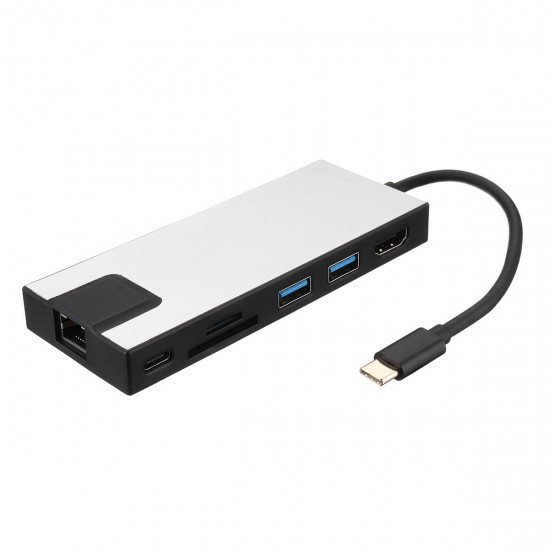 7-in-1 USB-C Hub Type-C to USB3.0 Adapter 4K HD VGA Gigabit Ethernet Converter PD Fast Charging SD/TF Card Reader Multi-functional Docking Station