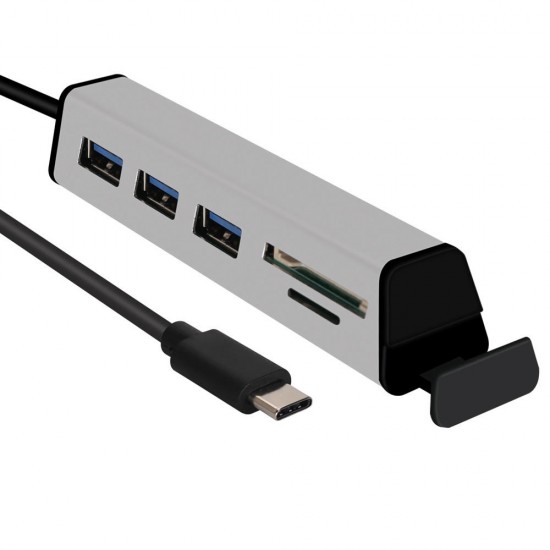 Aluminum Alloy Type-C to 3-Port USB 3.0 Hub TF SD Card Reader with Hidden Phone Support Aluminum Alloy Type-C to 3-Port USB 3.0 Hub TF SD Card Reader with Hidden Phone Support