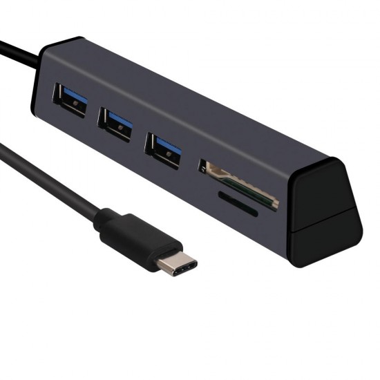 Aluminum Alloy Type-C to 3-Port USB 3.0 Hub TF SD Card Reader with Hidden Phone Support