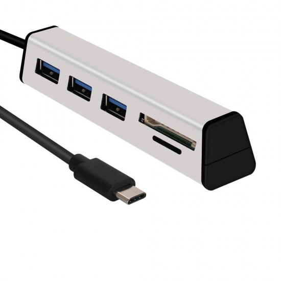 Aluminum Alloy Type-C to 3-Port USB 3.0 Hub TF SD Card Reader with Hidden Phone Support