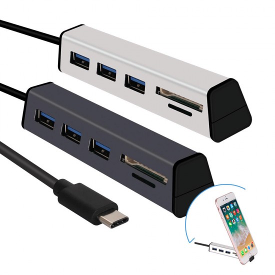 Aluminum Alloy Type-C to 3-Port USB 3.0 Hub TF SD Card Reader with Hidden Phone Support Aluminum Alloy Type-C to 3-Port USB 3.0 Hub TF SD Card Reader with Hidden Phone Support