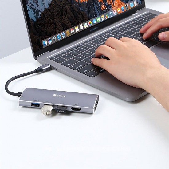 KZ9 7 in 1 Type-C to 3*USB 3.0 HD SD/TF Card Reader 87W PD Charger Hub Docking Station for Tablet Laptop