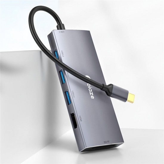 KZ9 7 in 1 Type-C to 3*USB 3.0 HD SD/TF Card Reader 87W PD Charger Hub Docking Station for Tablet Laptop