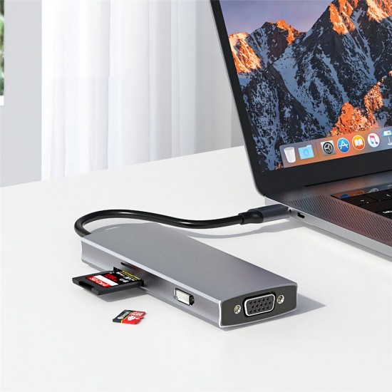 R37 7-in-1 USB-C Hub Type-C to USB3.0 Adapter HD Converter VGA Adapter SD/TF Card Reader PD Fast Charging Multi-functional Docking Station