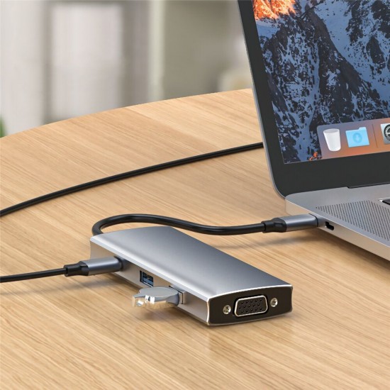 R37 7-in-1 USB-C Hub Type-C to USB3.0 Adapter HD Converter VGA Adapter SD/TF Card Reader PD Fast Charging Multi-functional Docking Station R37 7-in-1 USB-C Hub Type-C to USB3.0 Adapter HD Converter VGA Adapter SD/TF Card Reader PD Fast Charging Multi-functional Docking Station