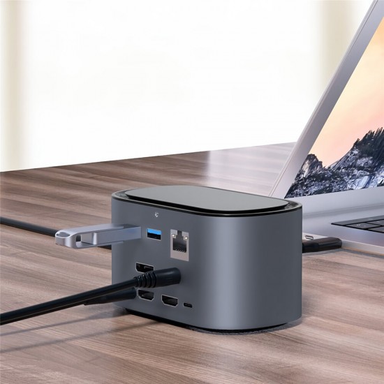 R39 12-in-1 USB-C Hub M.2 SSD Enclosure Support 2TB USB3.0+Gigabit Ethernet+HD+DP+HOST+PD Multi-functional Docking Station