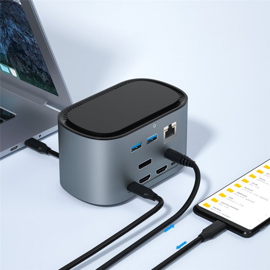 R39 12-in-1 USB-C Hub M.2 SSD Enclosure Support 2TB USB3.0+Gigabit Ethernet+HD+DP+HOST+PD Multi-functional Docking Station R39 12-in-1 USB-C Hub M.2 SSD Enclosure Support 2TB USB3.0+Gigabit Ethernet+HD+DP+HOST+PD Multi-functional Docking Station