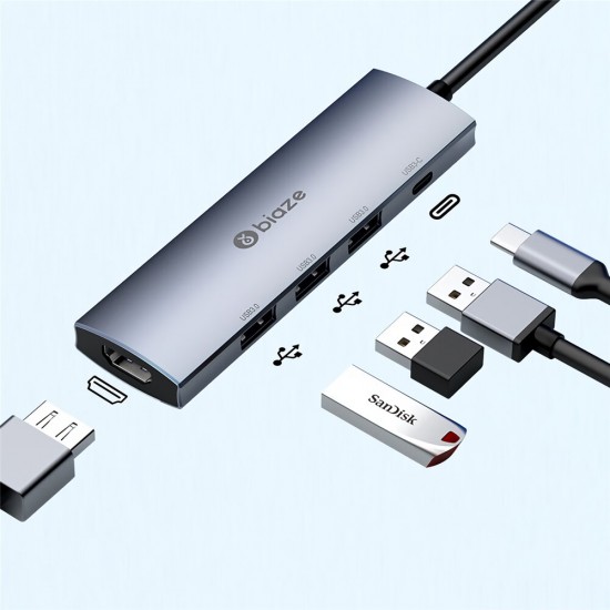 R41 5-in-1 USB-C Hub Type-C to USB3.0 Adapter 4K HD Converter Type-C PD Fast Charging Multi-functional Docking Station