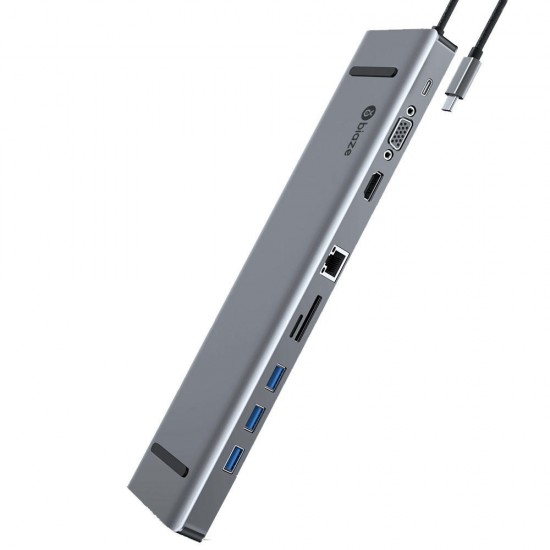 ZH97 10-in-1 Type-C to 3-Port USB 3.0 PD Charge VGA Gigabit RJ45 3.5mm Audio SD TF Hub