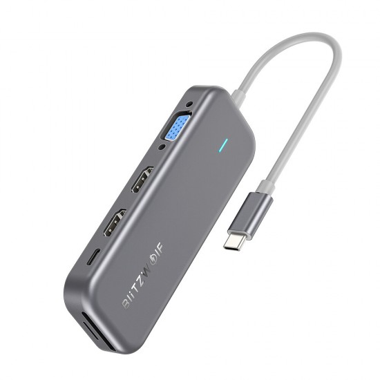 11-in-1 USB-C Data Hub with Dual 4K@30Hz HDMI Ports 1080P VGA Port RJ45 LAN SD TF Card Slots Up to 100W Type-C PD Charging