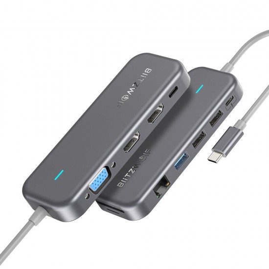 11-in-1 USB-C Data Hub with Dual 4K@30Hz HDMI Ports 1080P VGA Port RJ45 LAN SD TF Card Slots Up to 100W Type-C PD Charging
