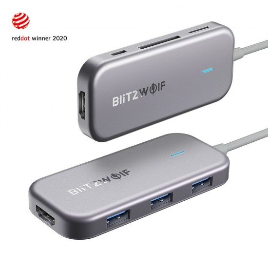 BW-TH5 7 in 1 USB-C Data Hub with 3-Port USB 3.0 TF Card Reader USB-C PD Charging 4K Display USB Hub for MacBooks Notebooks Pros