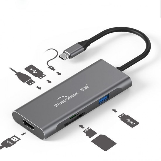 HC401 9-in-1 Type-C to 3 Port USB 3.0 HDMI SD TF Card Reader Data Hub