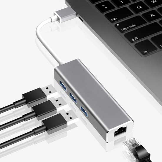 HW-1505 USB3.0 to RJ45 Gigabit Ethernet USB Hub Aluminum Alloy with 1000Mbps Network Port Extender Extension Connector HW-1505 USB3.0 to RJ45 Gigabit Ethernet USB Hub Aluminum Alloy with 1000Mbps Network Port Extender Extension Connector